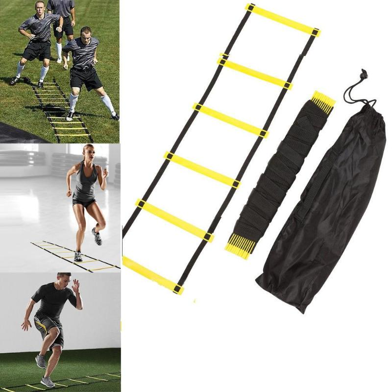 Football Soccer Training Ladder – footwork enhancement, game-changer for agility, maneuverability, concentration training. Robust design ensures longevity, ideal for intense sessions. Adjustable flat plastic rungs offer versatility; durable nylon straps provide stability during dynamic drills. Portable, lightweight, and convenient for home or outdoor use. Bonus: carrying bag for organized training. Elevate agility, sharpen skills with the AgilityPro Ladder – your go-to companion for peak performance.