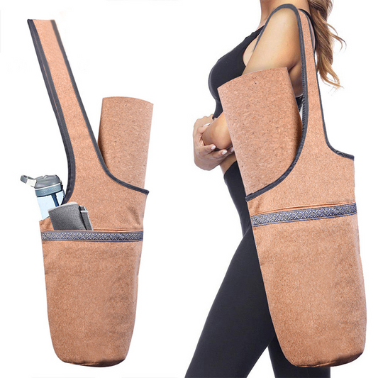 Eco-Friendly Cork Yoga Bag, Natural cork material, Style, functionality, and sustainability, Lightweight and durable, Longevity, Unique and stylish look, Water-resistant, Hypoallergenic, Multiple pockets, Essentials storage, Keys, phone, wallet, water bottle, Embrace sustainability, Elevate yoga experience, Stylish, functional, and eco-friendly, Capacity: 36-55L