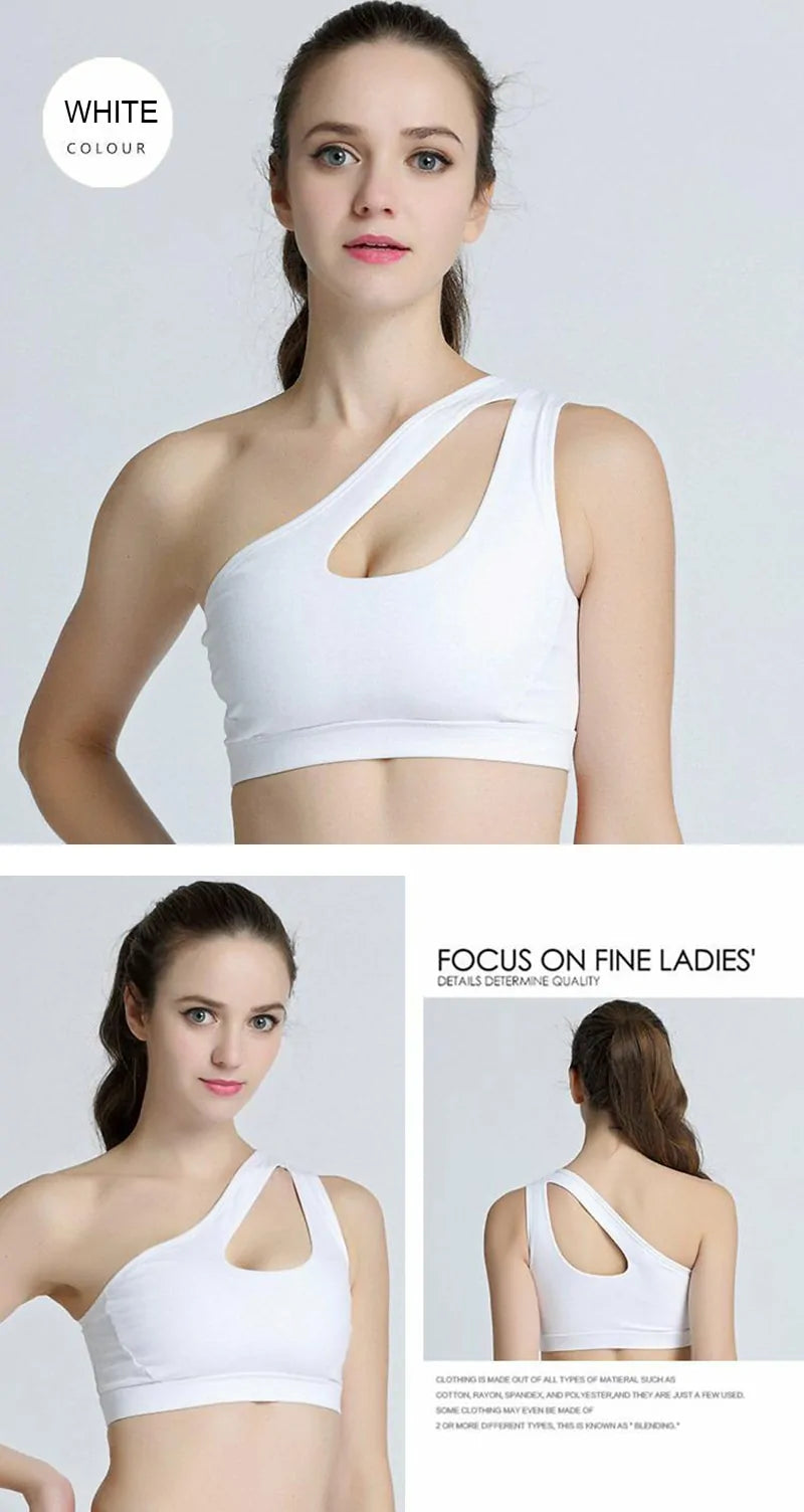 One-Shoulder Yoga Sports Bra: Wire-Free, Push-Up Crop Top