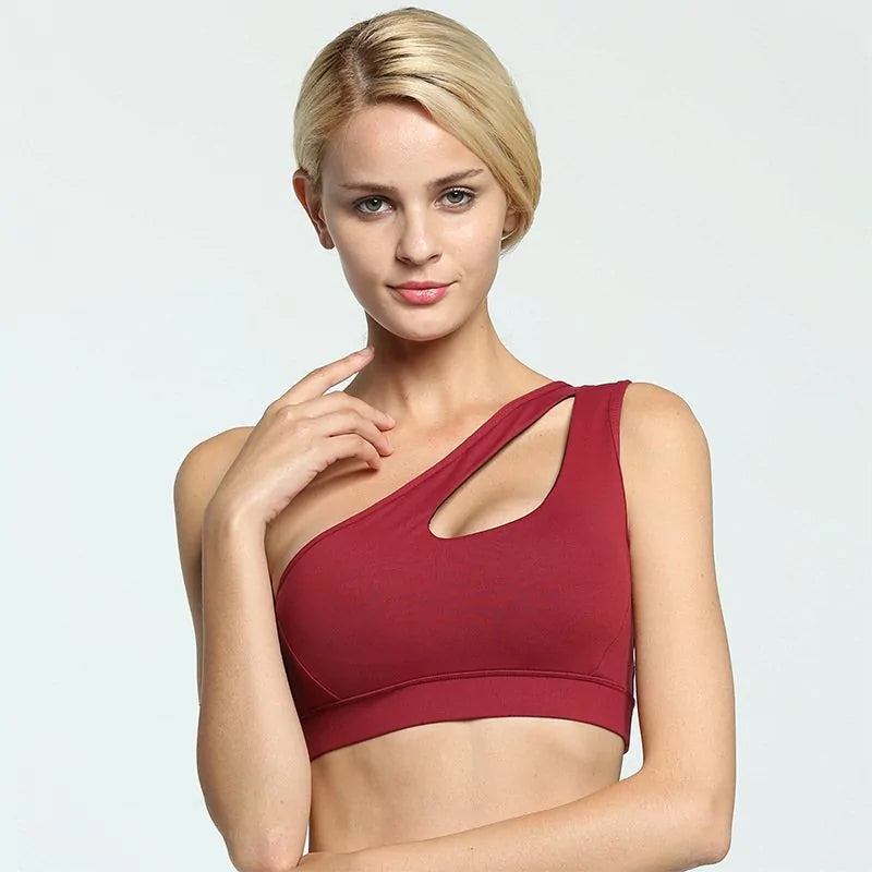 One-Shoulder Yoga Sports Bra: Wire-Free, Push-Up Crop Top