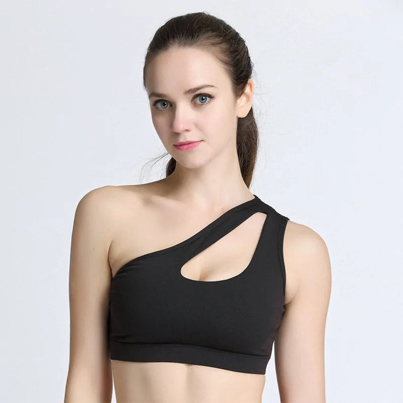 One-Shoulder Yoga Sports Bra: Wire-Free, Push-Up Crop Top