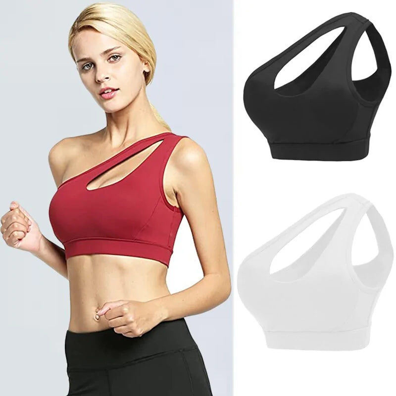 One-Shoulder Yoga Sports Bra: Wire-Free, Push-Up Crop Top