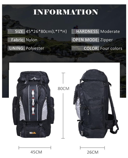 hiking backpack,80L 100L, large capacity,  outdoor adventures, convenience, load-bearing, thick Oxford fabric, rainforest, scratch resistance, versatile carrying, ergonomic design, breathable mesh padding, maximum back support, air convection, ventilation, heat elimination, unmatched versatility, backpackers, hikers, travelers, assault survival backpack, trekking, reliable companion, exploration.