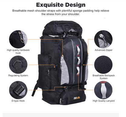 hiking backpack,80L 100L, large capacity,  outdoor adventures, convenience, load-bearing, thick Oxford fabric, rainforest, scratch resistance, versatile carrying, ergonomic design, breathable mesh padding, maximum back support, air convection, ventilation, heat elimination, unmatched versatility, backpackers, hikers, travelers, assault survival backpack, trekking, reliable companion, exploration.