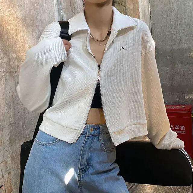 Zipper Cropped Streetwear Jackets for Women