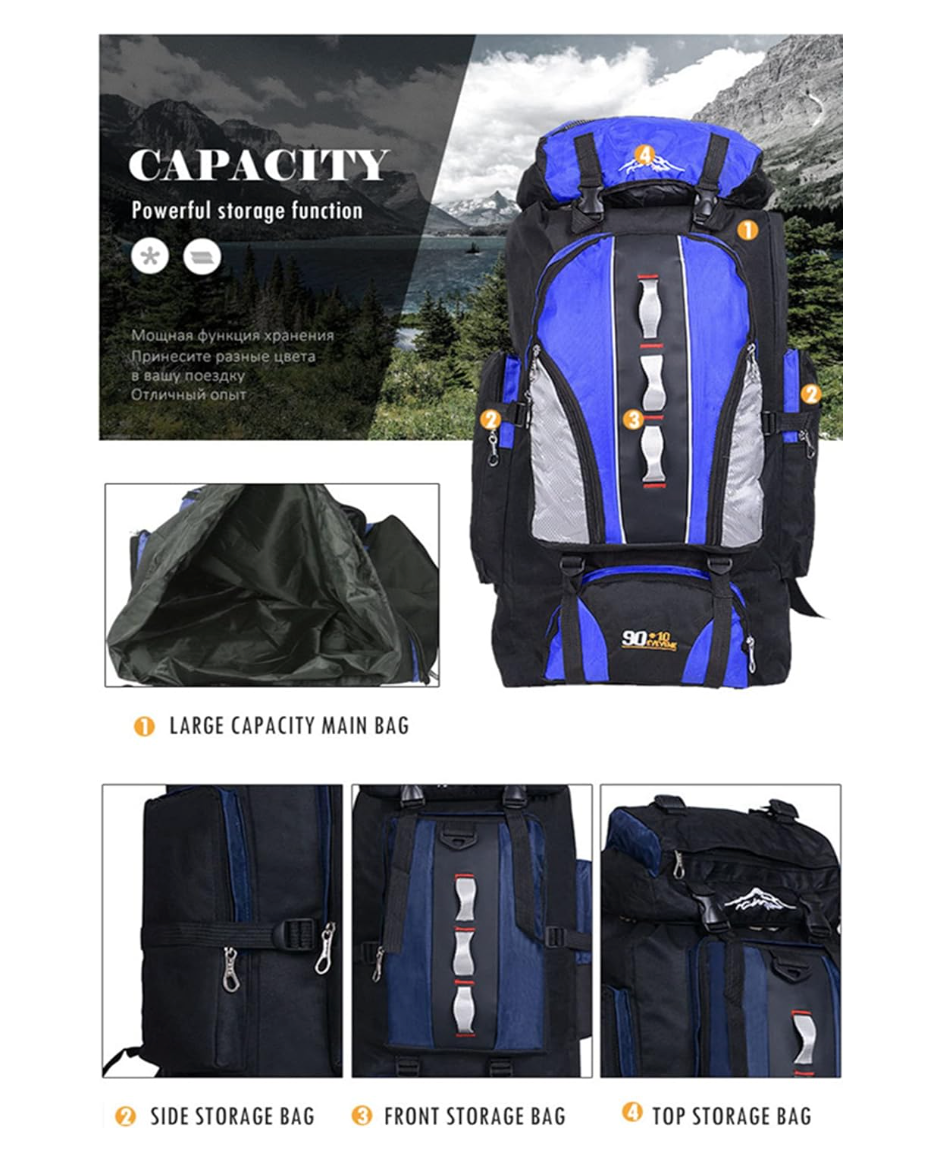 hiking backpack,80L 100L, large capacity,  outdoor adventures, convenience, load-bearing, thick Oxford fabric, rainforest, scratch resistance, versatile carrying, ergonomic design, breathable mesh padding, maximum back support, air convection, ventilation, heat elimination, unmatched versatility, backpackers, hikers, travelers, assault survival backpack, trekking, reliable companion, exploration.