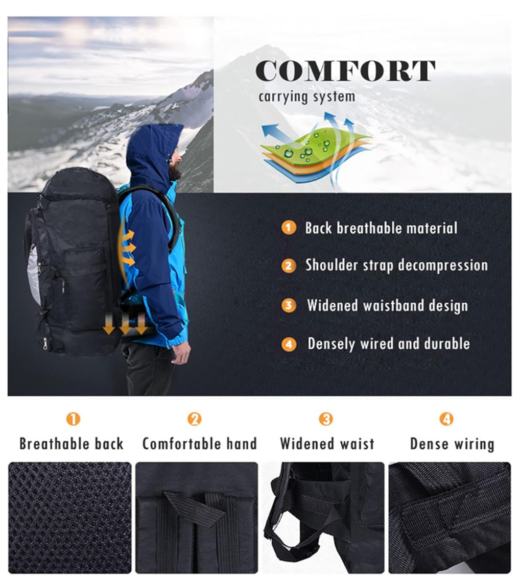 hiking backpack,80L 100L, large capacity,  outdoor adventures, convenience, load-bearing, thick Oxford fabric, rainforest, scratch resistance, versatile carrying, ergonomic design, breathable mesh padding, maximum back support, air convection, ventilation, heat elimination, unmatched versatility, backpackers, hikers, travelers, assault survival backpack, trekking, reliable companion, exploration.