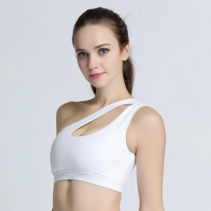 One-Shoulder Yoga Sports Bra: Wire-Free, Push-Up Crop Top